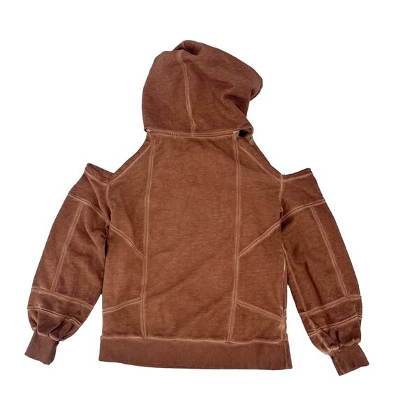 RETROFETE Washed Terry Hoodie Glazed Ginger Cold Shoulder Pullover Size XS NEW - Picture 5 of 7